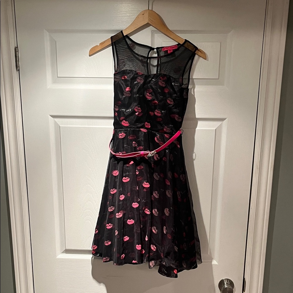 Betsey Johnson Black and Pink Mesh Dress